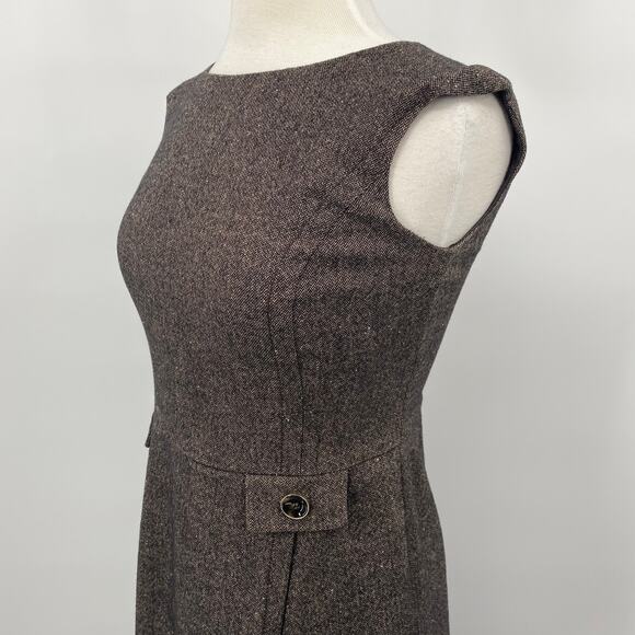 Ann Taylor Shift Dress Front Button Pleats Virgin Wool Brown Petite Womens 4P - Picture 6 of 10
